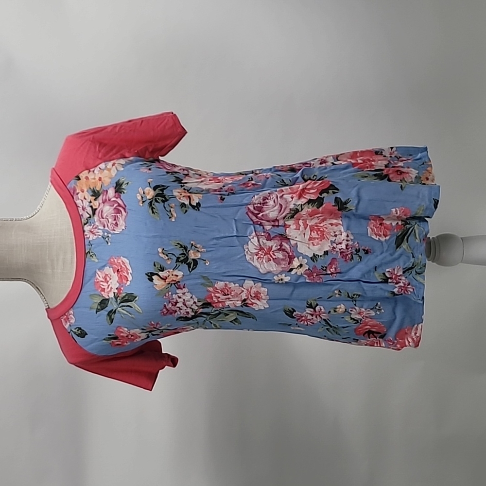 Blue choral floral short sleeve top Brenda's USA S NWT